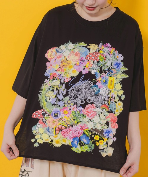 ScoLar（スカラー）の「ScoLar/スカラー　花モチーフ柄 接触冷感TEE（Tシャツ/カットソー・レディース・ホワイト/ブラック・FREE）」の6枚目の写真