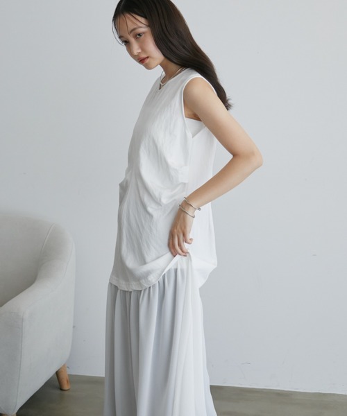 シアー切り替えノースリタックワンピース（ワンピース）｜Aunt