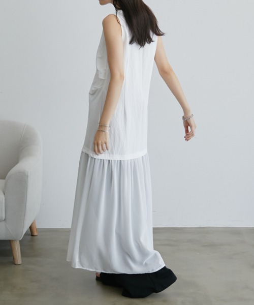 Aunt Marie's（アントマリーズ）の「シアー切り替えノースリタックワンピース（ワンピース・レディース・ブラック/ホワイト・LARGE/MEDIUM）」の6枚目の写真