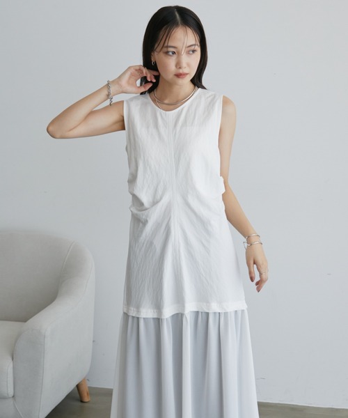 Aunt Marie's（アントマリーズ）の「シアー切り替えノースリタックワンピース（ワンピース・レディース・ブラック/ホワイト・LARGE/MEDIUM）」の9枚目の写真