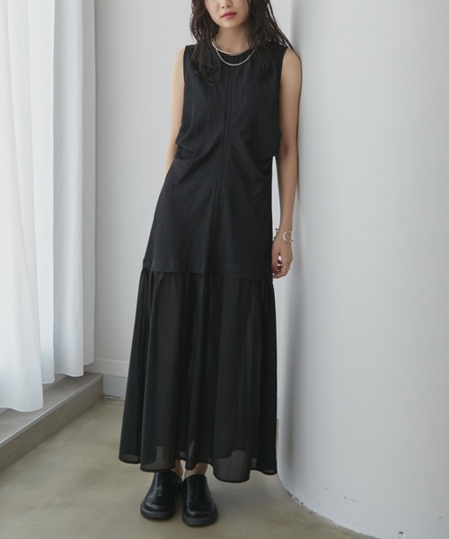 Aunt Marie's（アントマリーズ）の「シアー切り替えノースリタックワンピース（ワンピース・レディース・ブラック/ホワイト・LARGE/MEDIUM）」の16枚目の写真