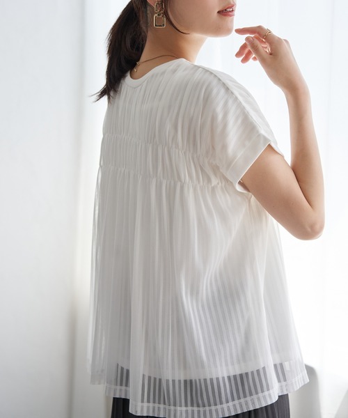 ikka(イッカ)の「ストライプチュール2WAYプルオーバー(Tシャツ/カットソー・レディース・オフホワイト/ブルー/ブラック・M/L/S)」の2枚目の写真