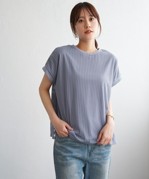 ikka(イッカ)の「ストライプチュール2WAYプルオーバー(Tシャツ/カットソー・レディース・オフホワイト/ブルー/ブラック・M/L/S)」の7枚目の写真