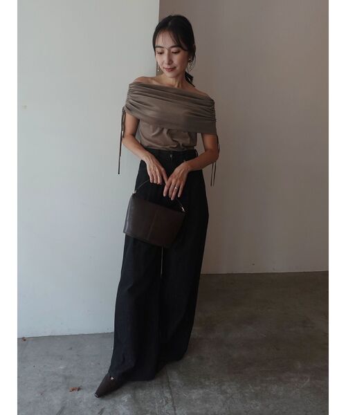 タグ付新品 LAGUNAMOON ライトベロアオフショルトップス ブラウン ラグナムーン LAGUNAMOON ライトベロアオフショルトップス