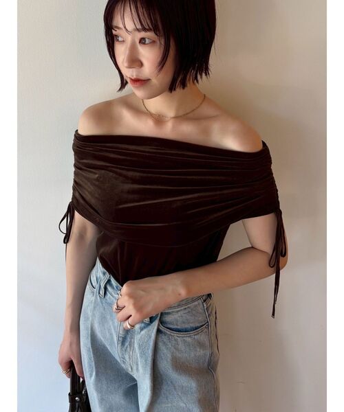 セール】ライトベロアオフショルトップス（Tシャツ/カットソー