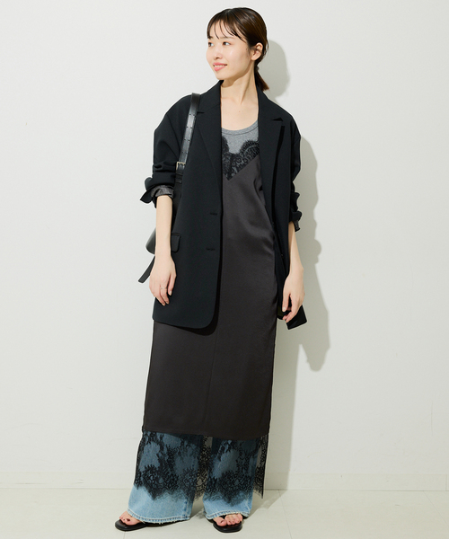 SLOBE IENA(スローブイエナ)の「レースサテンワンピース(ワンピース・レディース・ブラック/カーキ・FREE)」の4枚目の写真