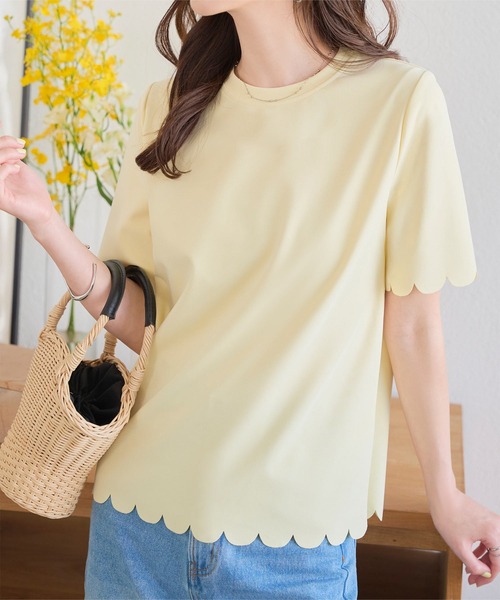 KOBE LETTUCE（コウベレタス）の「スカラップTシャツ（Tシャツ/カットソー・レディース・ブラック/ベージュ系/ライトイエロー系・M）」の8枚目の写真