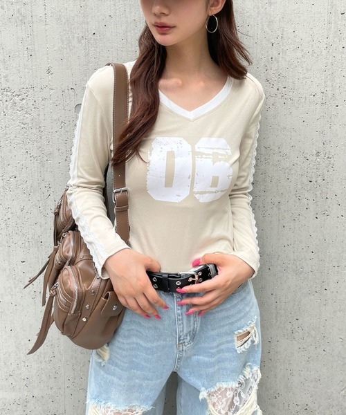 3.3 Field Trip (3.3フィールドトリップ)の「3.3 Field Trip/レースラインナンバーロングスリーブ(Tシャツ/カットソー・レディース・ベージュ/グレー/ブラック・FREE)」の1枚目の写真