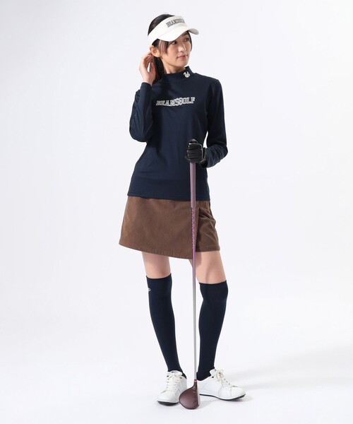 セール】ORANGE LABEL / リスプリント モックネックシャツ（UVカット