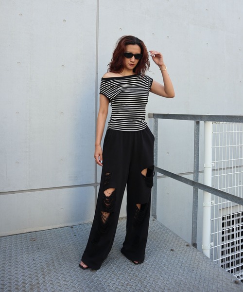 【早い者勝ち】【25SS】FARAH ボーダーT ブラック　XLサイズ X-girl（エックスガール）の「STRIPED BABY S/S TOP/マルチ