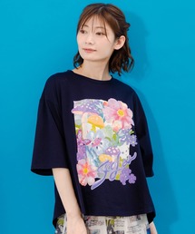 ScoLar（スカラー）の「152689：ネコ花キノコ柄 接触冷感Tシャツ（Tシャツ/カットソー・レディース）」