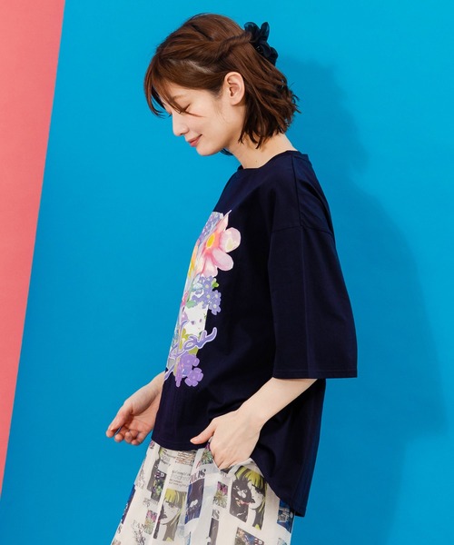 セール】152689：ネコ花キノコ柄 接触冷感Tシャツ（Tシャツ