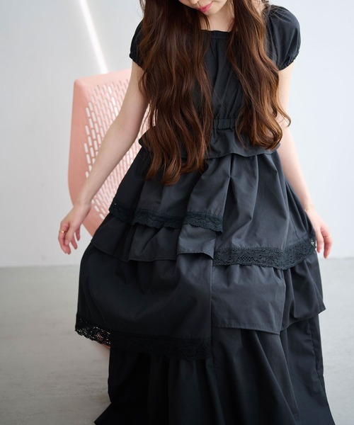 【フェラガモ】ワンピース　フリル　リボン　ティアード セール】ロマンティックフリルティアードワンピース（ワンピース