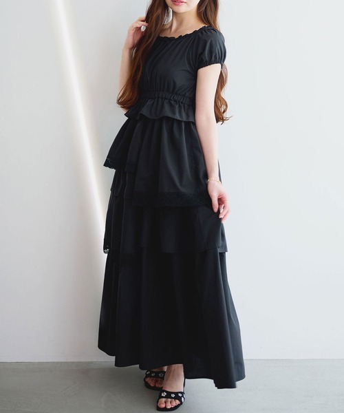 ビリティスディセッタン ベロアロングワンピース　ティアードフリル　黒　近年モデル 2025年最新】Bilitis dix-sept ans レディース ロングワンピース