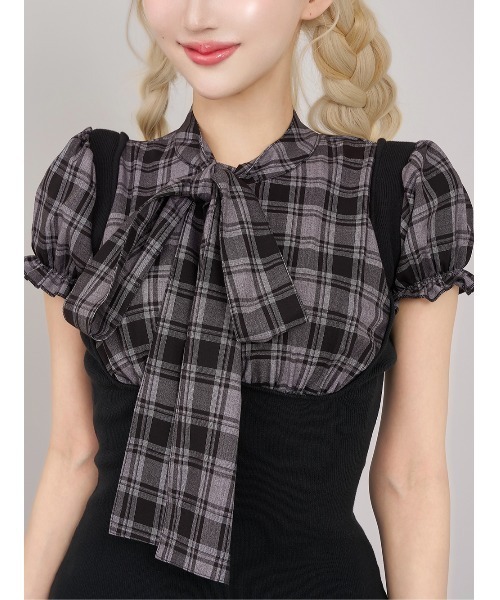 レイヤードライクボウタイニットミニワンピース（ワンピース