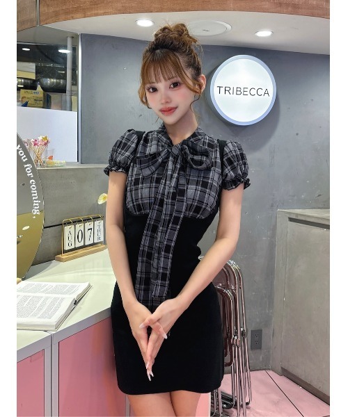 レイヤードライクボウタイニットミニワンピース（ワンピース