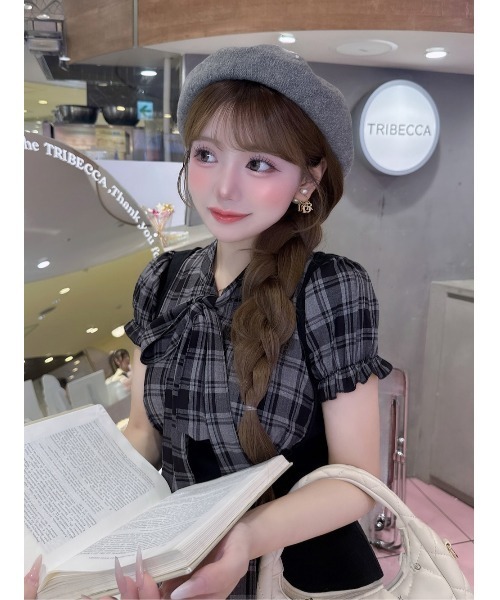 レイヤードライクボウタイニットミニワンピース（ワンピース）｜Darich