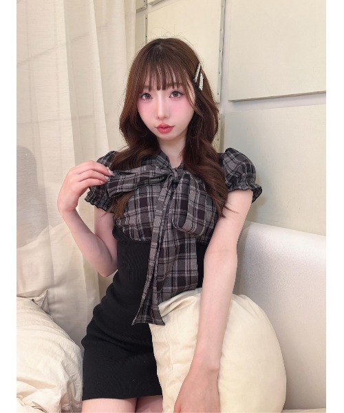 レイヤードライクボウタイニットミニワンピース（ワンピース