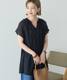 ウエストドロストフレンチスリーブブラウス