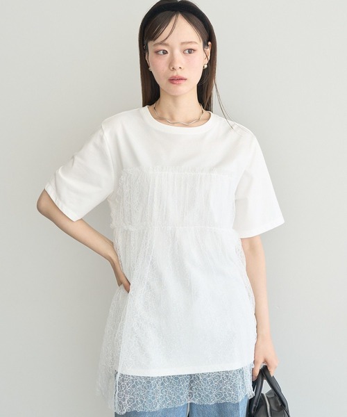 earth music&ecology(アースミュージックアンドエコロジー)の「ニュアンス柄レースドッキングプルオーバー(Tシャツ/カットソー・レディース・ブルー系その他7/チャコールグレー/アイボリー・FREE)」の1枚目の写真