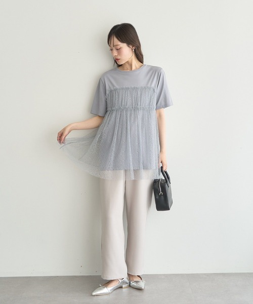 earth music&ecology(アースミュージックアンドエコロジー)の「ニュアンス柄レースドッキングプルオーバー(Tシャツ/カットソー・レディース・ブルー系その他7/チャコールグレー/アイボリー・FREE)」の6枚目の写真