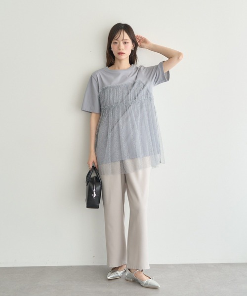 earth music&ecology(アースミュージックアンドエコロジー)の「ニュアンス柄レースドッキングプルオーバー(Tシャツ/カットソー・レディース・ブルー系その他7/チャコールグレー/アイボリー・FREE)」の7枚目の写真