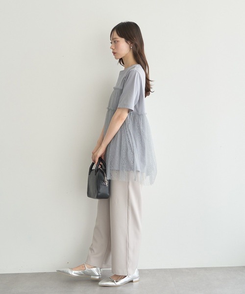 earth music&ecology(アースミュージックアンドエコロジー)の「ニュアンス柄レースドッキングプルオーバー(Tシャツ/カットソー・レディース・ブルー系その他7/チャコールグレー/アイボリー・FREE)」の8枚目の写真