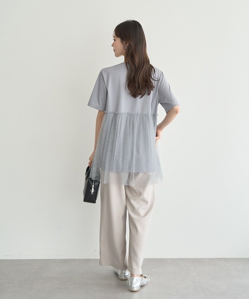earth music&ecology(アースミュージックアンドエコロジー)の「ニュアンス柄レースドッキングプルオーバー(Tシャツ/カットソー・レディース・ブルー系その他7/チャコールグレー/アイボリー・FREE)」の9枚目の写真