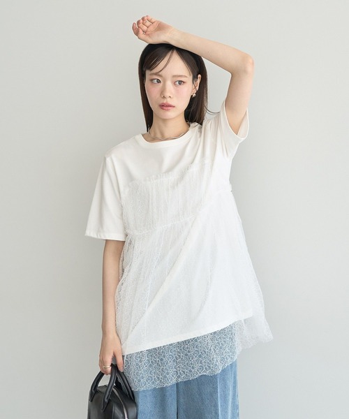 earth music&ecology(アースミュージックアンドエコロジー)の「ニュアンス柄レースドッキングプルオーバー(Tシャツ/カットソー・レディース・ブルー系その他7/チャコールグレー/アイボリー・FREE)」の11枚目の写真