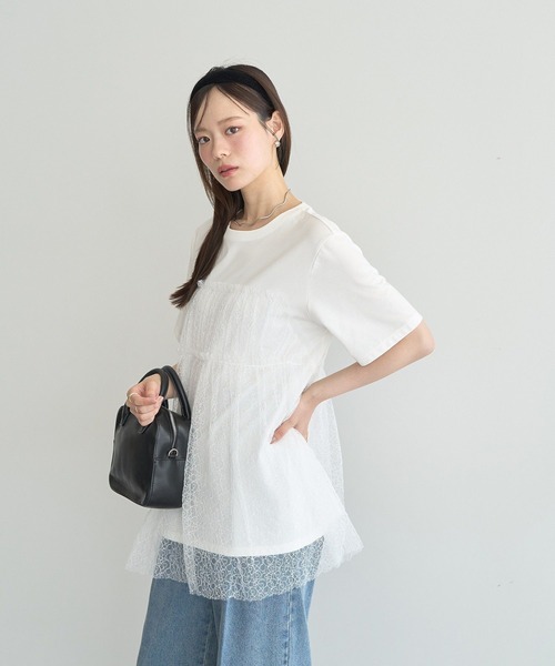 earth music&ecology(アースミュージックアンドエコロジー)の「ニュアンス柄レースドッキングプルオーバー(Tシャツ/カットソー・レディース・ブルー系その他7/チャコールグレー/アイボリー・FREE)」の12枚目の写真