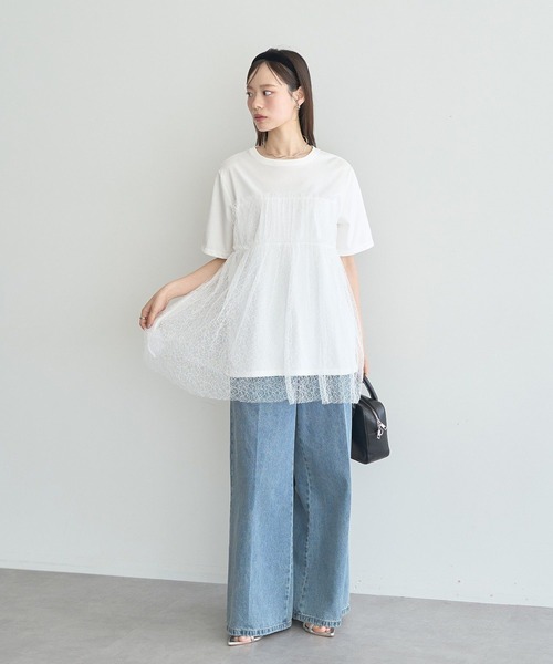 earth music&ecology(アースミュージックアンドエコロジー)の「ニュアンス柄レースドッキングプルオーバー(Tシャツ/カットソー・レディース・ブルー系その他7/チャコールグレー/アイボリー・FREE)」の14枚目の写真