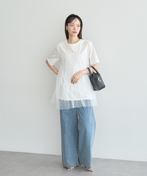 earth music&ecology(アースミュージックアンドエコロジー)の「ニュアンス柄レースドッキングプルオーバー(Tシャツ/カットソー・レディース・ブルー系その他7/チャコールグレー/アイボリー・FREE)」の15枚目の写真