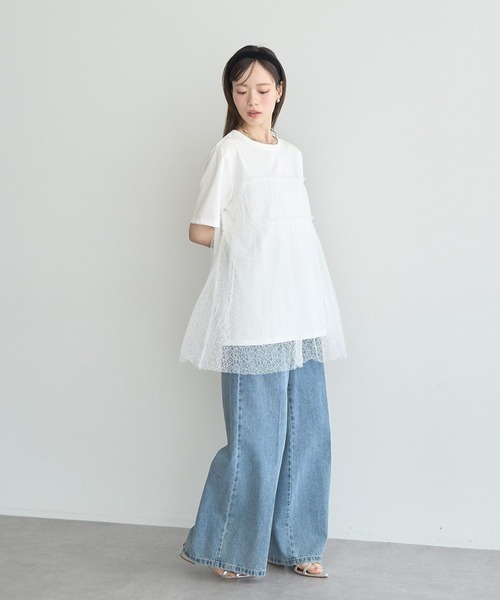 earth music&ecology(アースミュージックアンドエコロジー)の「ニュアンス柄レースドッキングプルオーバー(Tシャツ/カットソー・レディース・ブルー系その他7/チャコールグレー/アイボリー・FREE)」の16枚目の写真