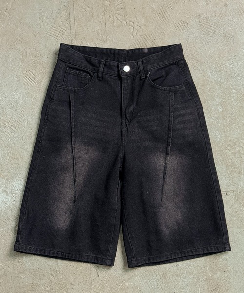 MAISON SELECT(メゾンセレクト)の「7E16 切替 ウォッシュ ヴィンテージライク バギーショーツ バミューダ ハーフパンツロング丈(デニムパンツ・メンズ・ブラック・S/M/L/XL)」の7枚目の写真