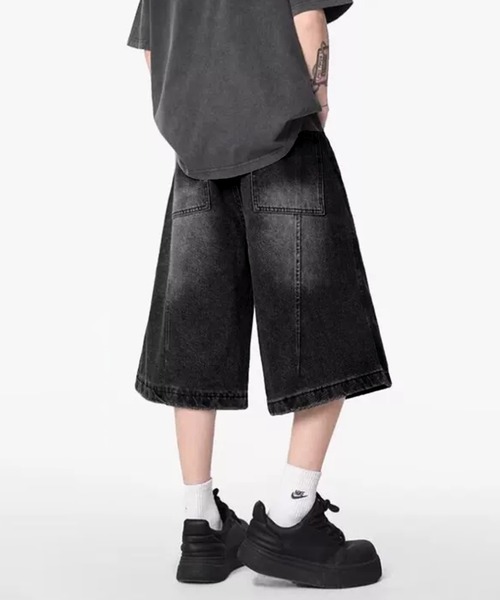 MAISON SELECT(メゾンセレクト)の「7E16 切替 ウォッシュ ヴィンテージライク バギーショーツ バミューダ ハーフパンツロング丈(デニムパンツ・メンズ・ブラック・S/M/L/XL)」の9枚目の写真