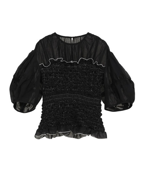 CLANE/クラネ/COLOR STITCHED SHIRRING TOPS（Tシャツ