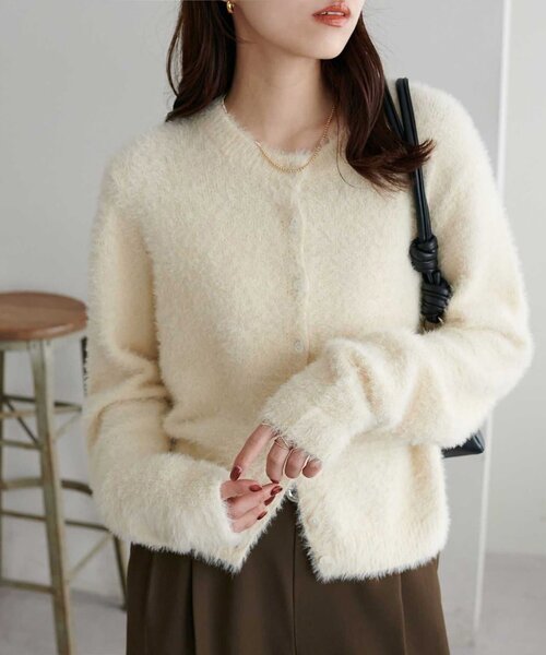 フェザーヤーンクルーカーディガン《WEB限定カラーあり