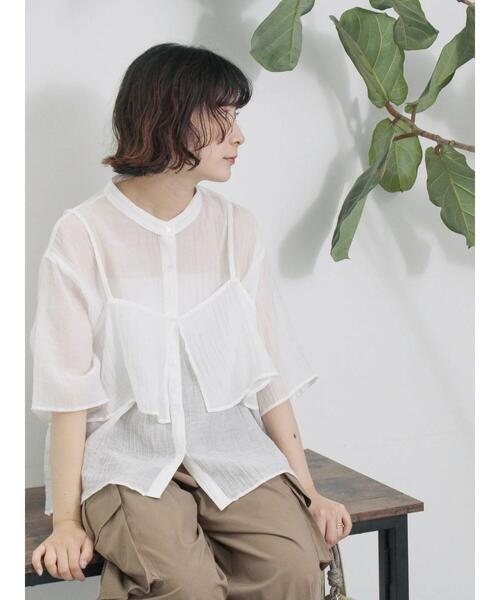 Samansa Mos2 blue(サマンサモスモスブルー)の「ビスチェドッキングブラウス(シャツ/ブラウス・レディース・オフホワイト/ラベンダー/ブラック・F)」の1枚目の写真