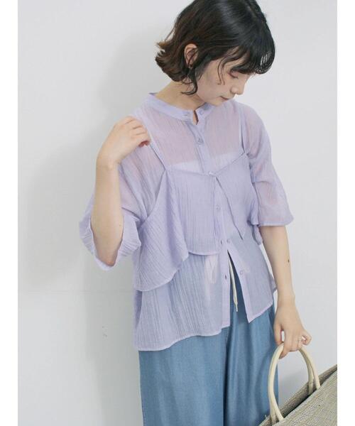 Samansa Mos2 blue(サマンサモスモスブルー)の「ビスチェドッキングブラウス(シャツ/ブラウス・レディース・オフホワイト/ラベンダー/ブラック・F)」の4枚目の写真