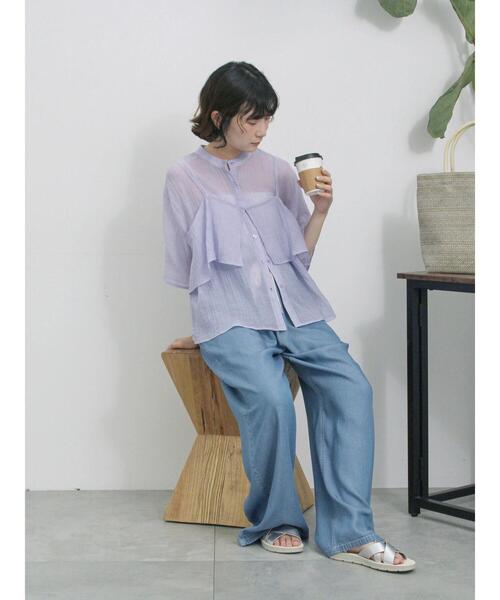 Samansa Mos2 blue(サマンサモスモスブルー)の「ビスチェドッキングブラウス(シャツ/ブラウス・レディース・オフホワイト/ラベンダー/ブラック・F)」の8枚目の写真