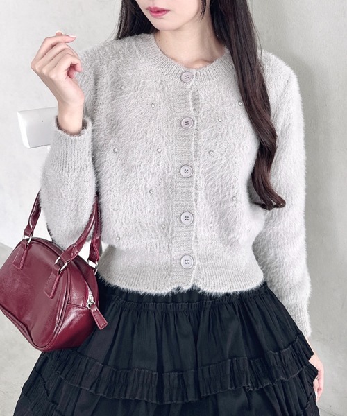 Loueme（ルエム）の「ビジューシャギーニットカーディガン（カーディガン/ボレロ・レディース・グレー/オフホワイト/ブラック・FREE）」の3枚目の写真