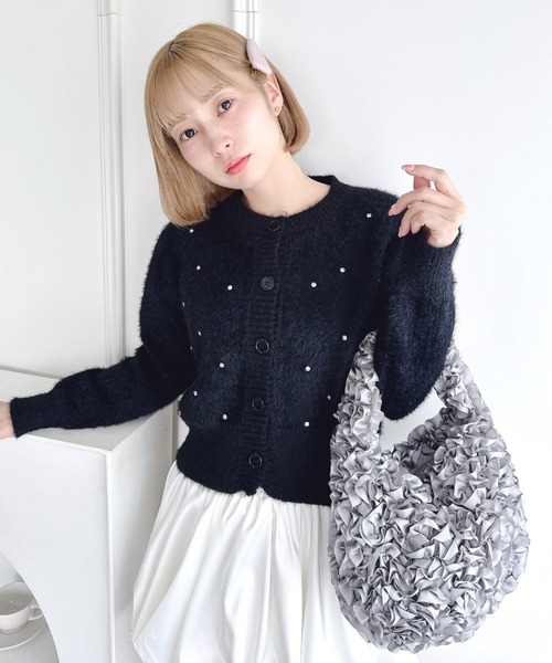 Loueme（ルエム）の「ビジューシャギーニットカーディガン（カーディガン/ボレロ・レディース・グレー/オフホワイト/ブラック・FREE）」の17枚目の写真