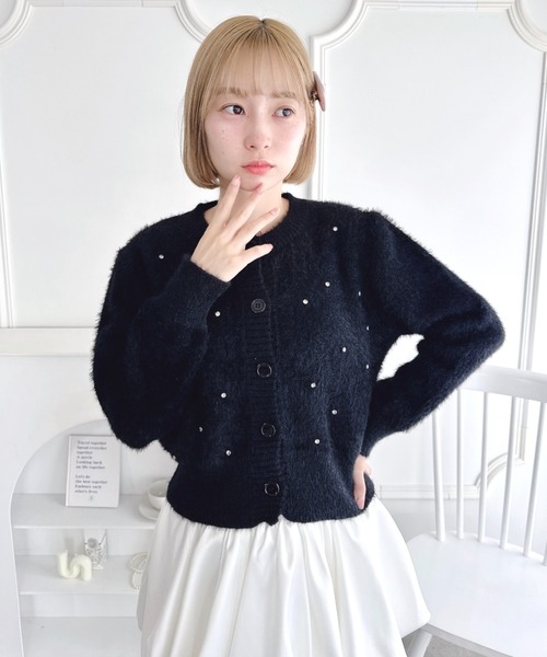 Loueme（ルエム）の「ビジューシャギーニットカーディガン（カーディガン/ボレロ・レディース・グレー/オフホワイト/ブラック・FREE）」の18枚目の写真