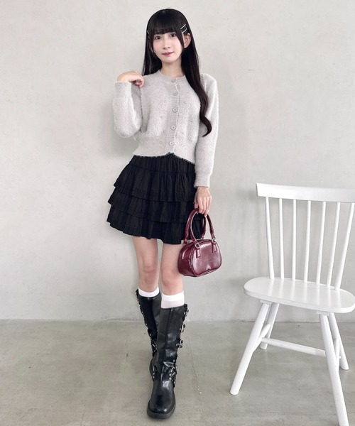 Loueme（ルエム）の「ビジューシャギーニットカーディガン（カーディガン/ボレロ・レディース・グレー/オフホワイト/ブラック・FREE）」の9枚目の写真