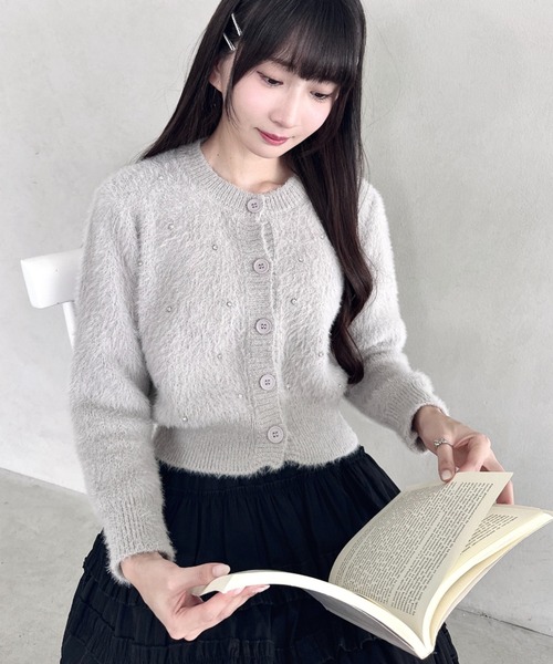 Loueme（ルエム）の「ビジューシャギーニットカーディガン（カーディガン/ボレロ・レディース・グレー/オフホワイト/ブラック・FREE）」の5枚目の写真