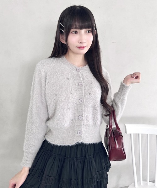 Loueme（ルエム）の「ビジューシャギーニットカーディガン（カーディガン/ボレロ・レディース・グレー/オフホワイト/ブラック・FREE）」の6枚目の写真