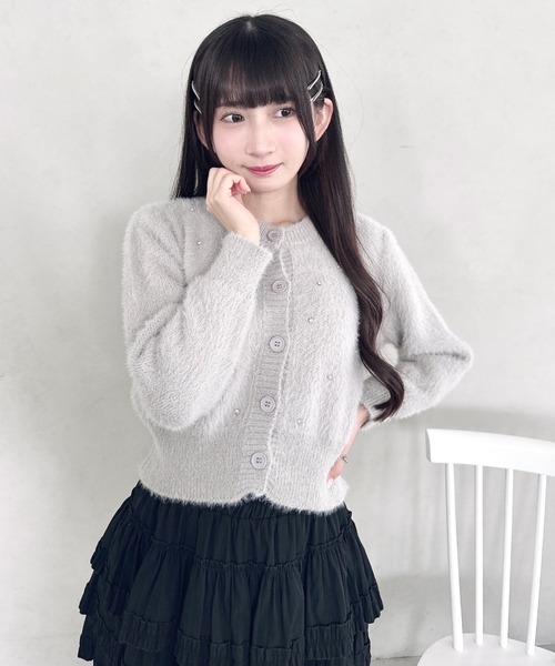 Loueme（ルエム）の「ビジューシャギーニットカーディガン（カーディガン/ボレロ・レディース・グレー/オフホワイト/ブラック・FREE）」の7枚目の写真