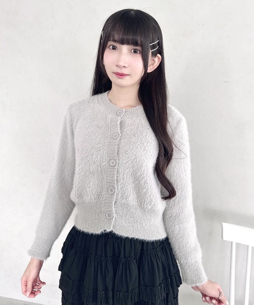 Loueme（ルエム）の「ビジューシャギーニットカーディガン（カーディガン/ボレロ・レディース・グレー/オフホワイト/ブラック・FREE）」の8枚目の写真