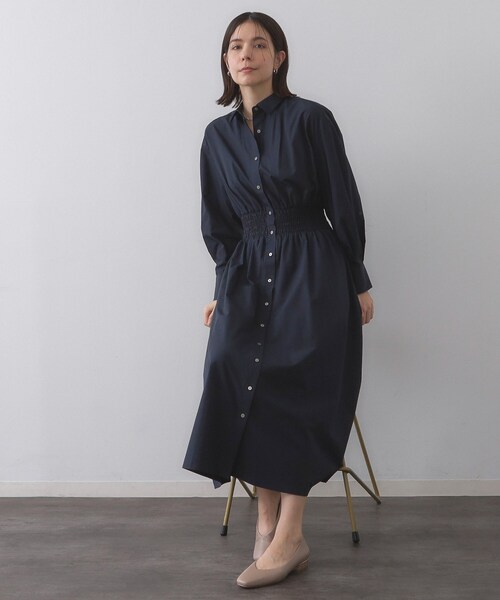 OPAQUE.CLIP（オペークドットクリップ）の「シャーリングフィット＆フレアシャツワンピース【洗濯機洗い可】（ワンピース・レディース・ネイビー/ブラウン系その他/ベージュ・42/40/36/38）」の22枚目の写真