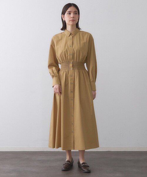 OPAQUE.CLIP（オペークドットクリップ）の「シャーリングフィット＆フレアシャツワンピース【洗濯機洗い可】（ワンピース・レディース・ネイビー/ブラウン系その他/ベージュ・42/40/36/38）」の16枚目の写真